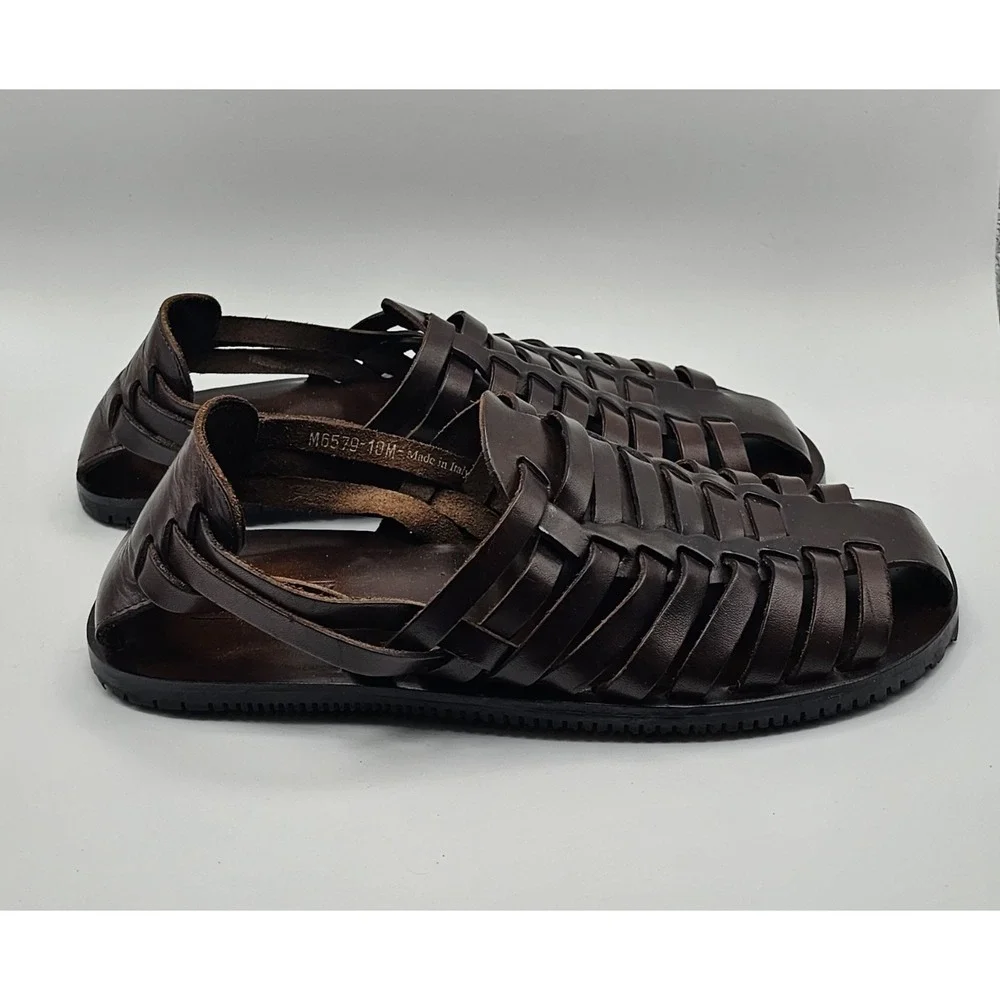 Mercanti Fiorentini Mens Woven Huarache Fisherman Sandals Brown Leather US 10